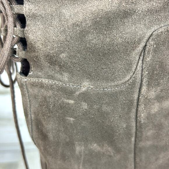 Aldo Womens 7 Gray Suede Leather Over The Knee Lace Back Zip Heeled Boots - Picture 9 of 12
